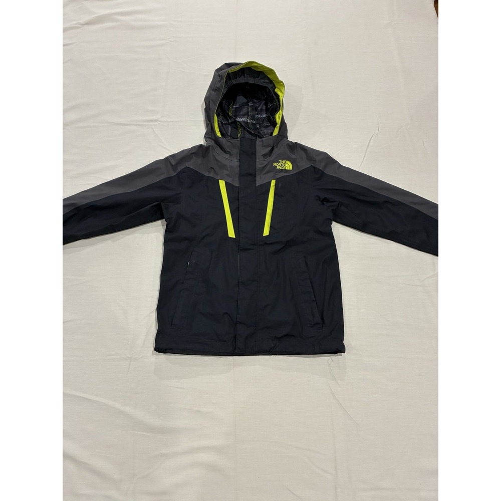 Boys The North Face Black / Gray/ Green Hyvent Hooded Shell Jacket Boys XS 6